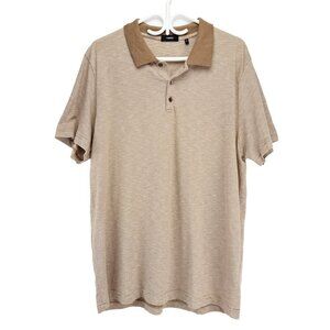 THEORY Bron D.Cosmos Striped Brown Beige Preppy‎ 100% Cotton Polo sz XL